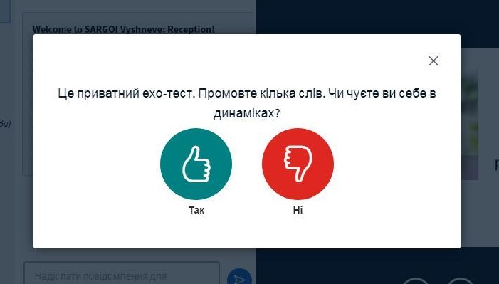 Щоб перевірити аудіо-зв’язок, спробуйте сказати кілька слів. Якщо Ви себе чуєте, натисніть Yes. 