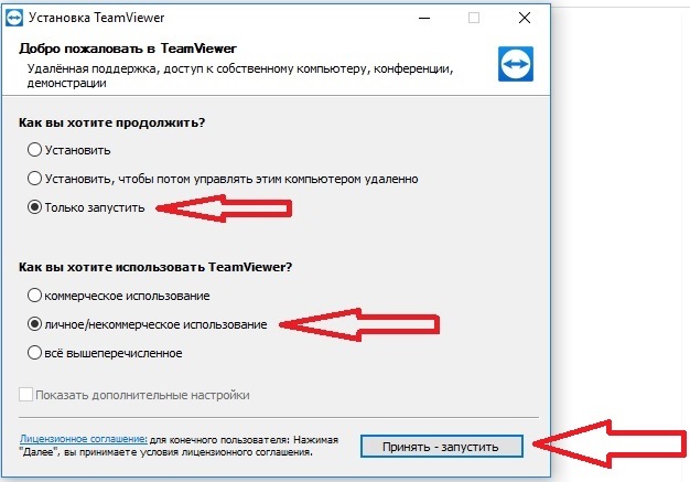 Выбираем опцию "Только запустить", "личное/некоммерческое использование", и нажимаем "Принять - запустить".